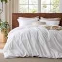 Bedsure 100% Washed Cotton Duvet Cover Queen Size - Bright White Minimalist Cotton Duvet Cover Linen Like for All Seasons - GentleSoft Plain Simple Bedding (Bright White, Queen, 90"x90")