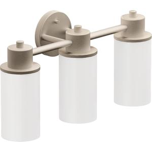 Moen DN0763BN Iso 3-Light Dual-Mount Bath Bathroom Vanity Fixture with Frosted Glass, Brushed Nickel