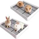 2 Pack Large Rabbit Litter Box - Shallow Bunny Restroom Litter Tray with Grate, Small Animals Litter Pan Toilet Potty Trainer for Hamster, Ferret, Rats, Guinea Pigs, Hedgehog, Chinchillas