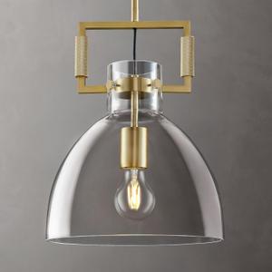 10 Inch Knurled Large Brass Blown Glass Modern Kitchen Island Pendant Light Fixtures,1 Light Island Pendant Lighting,Single Pendant Light,for Foyer, Entryway, and Dining, Includes Two Bulbs