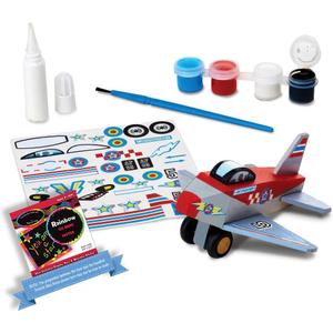 Melissa & Doug Wooden Plane: Decorate-Your-Own Kit Bundle with 1 Theme Compatible M&D Scratch Fun Mini-Pad (09518)