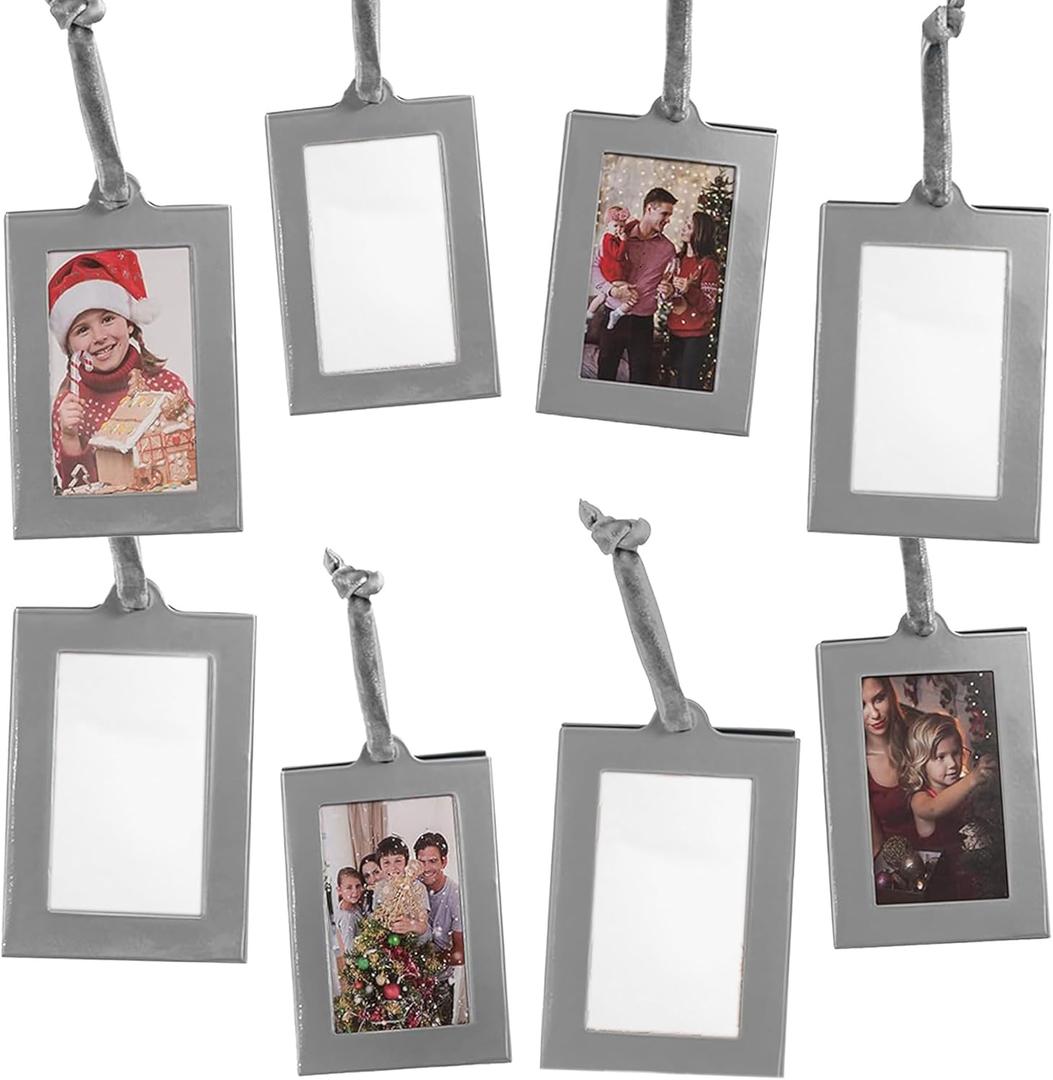 Klikel Picture Frames Ornament - Silver Small Hanging Picture Frames - Photo Ornaments For Tree - Set of 8 (Vertical)