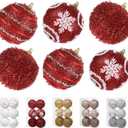 3.15" Large Christmas Ball Ornaments Glitter Shatterproof Ornaments for Christmas Tree Large Sequin Plastic Hanging Big Christmas Ball Ornaments, 6Pcs 80mm (Red)