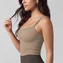 ODODOS Women's Seamless Crop Cami Wide Scoop Neck Ribbed Soft Open Racerback Cropped Tank, Small