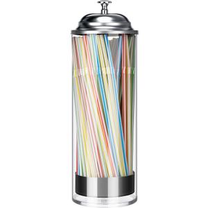 Straw Holder Dispenser Clear Glass Drinking Straw Container with Lid for Counter (Silver)