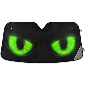 Green Evil Eyes Car Sun Shade Windshield Big Monster Eyes Sun Shield UV Ray Protection Foldable Sun Visor for Front Window Blocks Automotive Interior Accessories 55 X 27.6 in