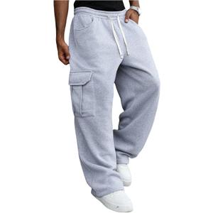 RoseSeek Men's Wide Leg Athletic Sweatpants Drawstring Waist Relaxed Fit Cargo Pants with Pockets (Gray, S)