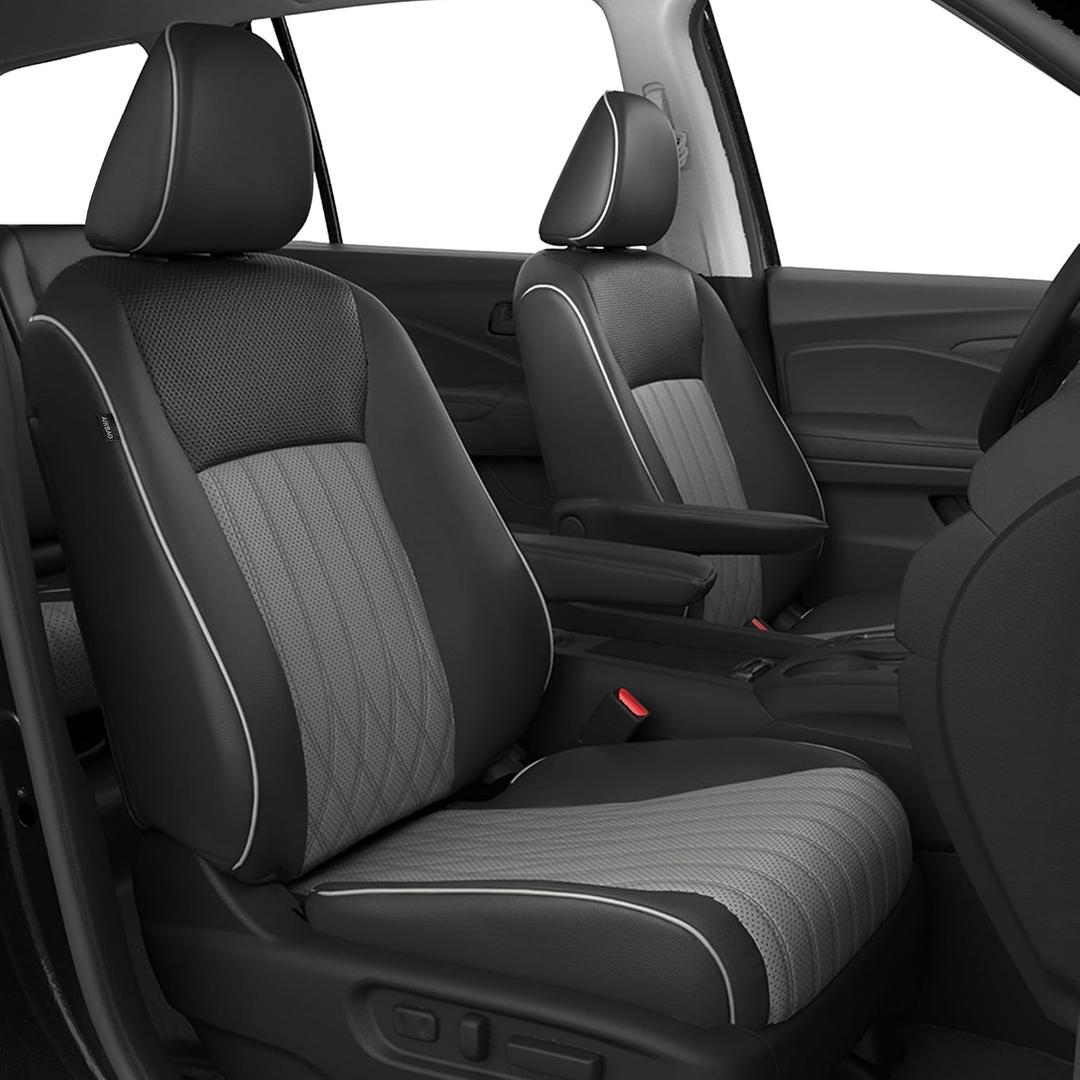Customized for Honda Pilot Seat Covers Full Set, Custom Fit Pilot LX 2016 2017 2018 2019 2020 2021 2022 -Three Rows 8 Seats, Waterproof Faux Leather Full Coverage (BlackGrey)