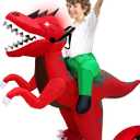 Camlinbo Kids Halloween Inflatable Costume, Dinosaur T-Rex Blow up Rider Costume with LED Eyes for Halloween Cosplay Party