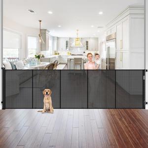 Reinforced 42 Inch Extra Tall Pet Gate with Support Rods, 96" Wide Retractable Baby Gate, Prevent Crawling Under Extra Tall Retractable Dog Gate Indoor Retractable Gate Outdoor Gates for Decks, Black
