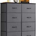 8-Drawer Dresser for Bedroom, Anti-Tip Tall Storage Organizer Chest of Drawers with Wooden Top and Metal Frame Fabric Bins for Closet, Living Room, Hallway, Entryway, Gray, 11.8"D x 31.4"W x 36.3"H