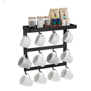 Coffee Mug Rack Wall Mounted, Rustic Metal Mug Holder Organizer with 12 Hooks and Top Shelf Cup Storage Rack for Home Kitchen Coffee Bar Station Mug Display and Collection