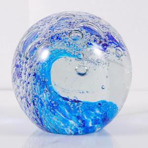 Qianwei Hand Blown Ocean Waves Crystal Ball - Glass Collectible Figurines Spere - Paperweight Glass Ball Aquarium DecorOffice Decor Ocean Lovers (Sky Blue)