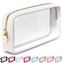 Clear Makeup Bag Zipper Pouch, Transparent Cosmetic Case Organizer, TSA Approved Travel Toiletry Case, Travel Accessories Essentials Makeup Tote for Women, Small Cute Make up Bag for Purse - White