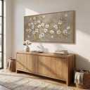 Large Framed Neutral Botanical Wall Art for Living Room, Rustic Elegant Magnolia Floral Canvas Prints Paintings, White Flower with Gold Branches Pictures for Dining Room Office Wall Decor, 60x30 Inch