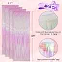 Voircoloria 4 Pack Iridescent Transparent Foil Fringe Backdrop Curtains, Tinsel Streamers Birthday Party Decorations, Fringe Backdrop for Graduation, Baby Shower, Gender Reveal, Disco Party