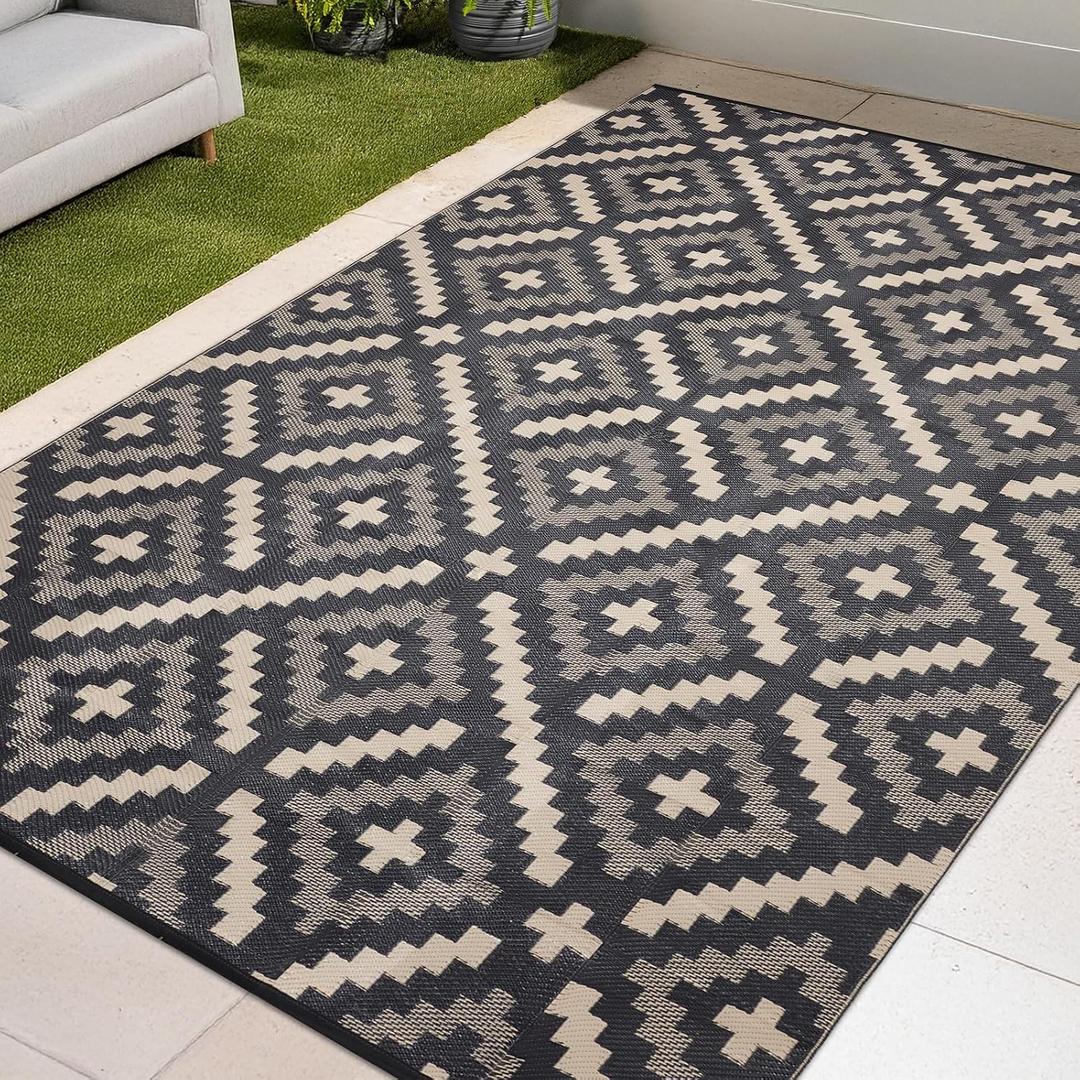 YONILE Outdoor Rug Waterproof for Patio,4x6 ft Outdoor Plastic Straw Rug,Reversible Plastic Area Rugs Mat Outside Carpet for RV, Deck, Porch, Picnic, Beach, Balcony