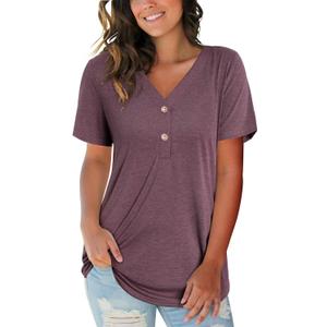 LAISHEN Women's V Neck Summer Tops Casual Henley Button Down T Shirts Tunic 2024 (L)
