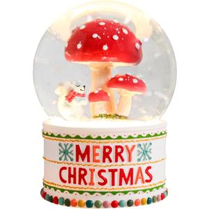 Christmas Snow Globe Musical Mushroom Squirrel Water Snow Globes with 7 Colors Change LED Light Music Box Home Christmas Decor for Kids White Snow Globes