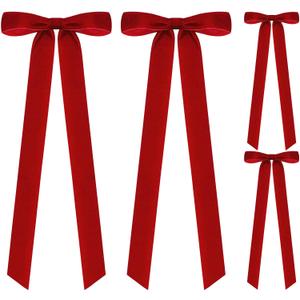 4 PCS Red Velvet Bows for Christmas Tree, 23.5 X 8.7 Inches Large Christmas Bow, Big Vintage Christmas Decor for Wreath