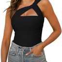 REORIA Womens Sexy One Shoulder Asymmetrical Leopard Print Mesh Ruched Backless Going Out Bodysuits Tops L