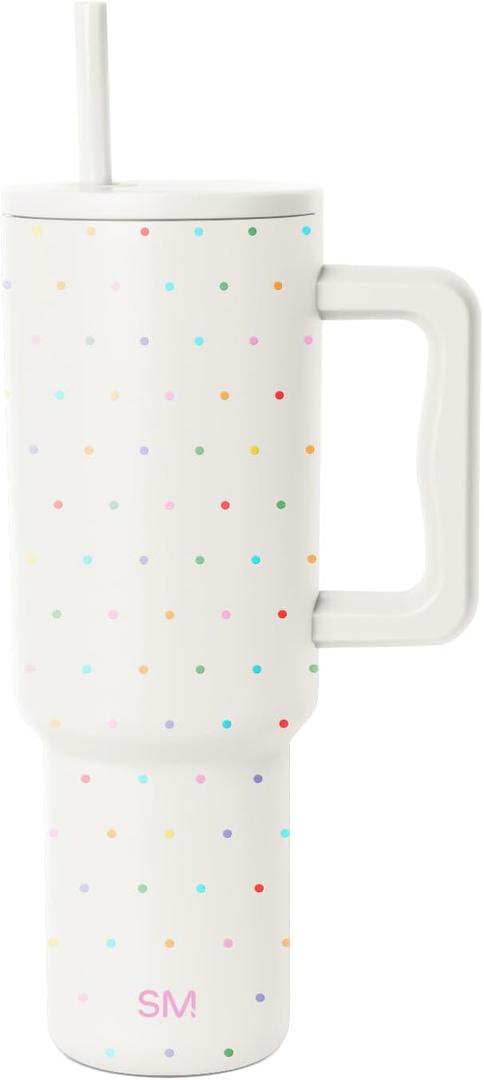 Simple Modern 40 oz Trek Tumbler with Handle and Straw Lid | Cup Holder Friendly Insulated Stainless Steel Travel Mug | Rainbow Dots