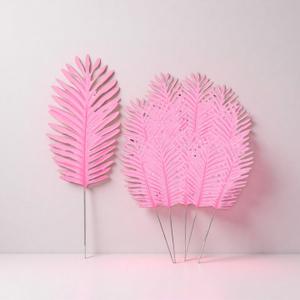 12 PCS Artificial Palm Leaves, Palm Frond, UV-Resistant Faux Fake Palm Fronds Plants for Home Hawaiian Party Jungle Beach Table Leave Decorations (Pink)