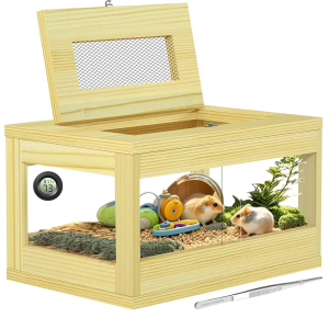 Mini Hamster Cage, Solid Wood Gerbil Cage, Chewproof Hamster Cages and Habitats, Sliding Doors, Top Ventilation Window, Guinea Pig Cages for Small Animals, Dwarf, Syrian, Mice, 20" x 12" x 10