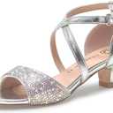 Vonair Girls Sandals Open Toe Heels Dress Shoes for Girls Wedding Party Shoes Silver Big Kid US 2