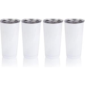 MAIKESUB 4 Pack Sublimation Blank Tumbler White 20 OZ Stainless Steel with Lid Vacuum Insulated Tumbler Double Wall Coffee Cup