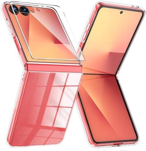 QiiStar for Samsung Galaxy Z Flip 7 Case Clear, Upgraded [Built-in Front Screen Protector] Non-Yellowing Protective Shockproof Hard PC Bumper Phone Case for Samsung Galaxy Flip z7 5G 2025 - Clear 2Pack