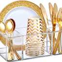 Amazing Abby - Felicia - Plastic Flatware Organizer, 5-Compartment Utensil Holder, Paper Plate Holder, Cutlery and Silverware Storage for Countertop, Perfect Storage Solution for Home and Restaurant