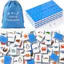 Arrowbash 144 Pcs Ocean Sea Animal Mahjong Blocks Set 4 Players Push Tile Game 1.2'' Blue Tiles Portable Mahjong Travel Set with Carry Bag & Dice for Family Party, 0.87" x 1.18" x 0.55"