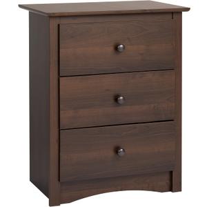 Prepac Sonoma Traditional Tall Nightstand Side Table with 3 Drawers, Functional Tall 3-Drawer Bedside Table 16" D x 23" W x 29" H, Espresso, EDC-2403
