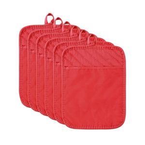 R HORSE 6Pcs Christmas Red Pot Holders with Pocket for Kitchen Cotton Pocket Pot Holder Set Heat Resistant Potholder Terry Coaster Oven Mitts Hot Pads Trivet for Baking Cooking 7''x9''