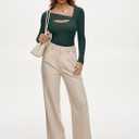 REORIA Women Ribbed Long Sleeve Cutout Tops (Green)