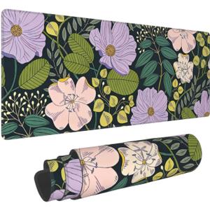 XL Olive Floral Large Gaming Mouse Pad, Long Extended Full Flower Mouse Mat Desk Pad for Top Keyboard Table, Aesthetic Cute Big Stitched Mousepad Gifts for Women Office Decor(Green, 31.5 * 11.8 in)