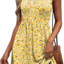 WIHOLL Women's Summer Dress 2025 A-Line Sleeveless Casual Sundress with Pockets Floral/Solid (02-yellow White)
