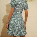 2 x TORARY Womens Summer Dresses 2026 Floral Cap Sleeve Wrap V Neck Ruffle A-Line Sun Dress (Green, L)