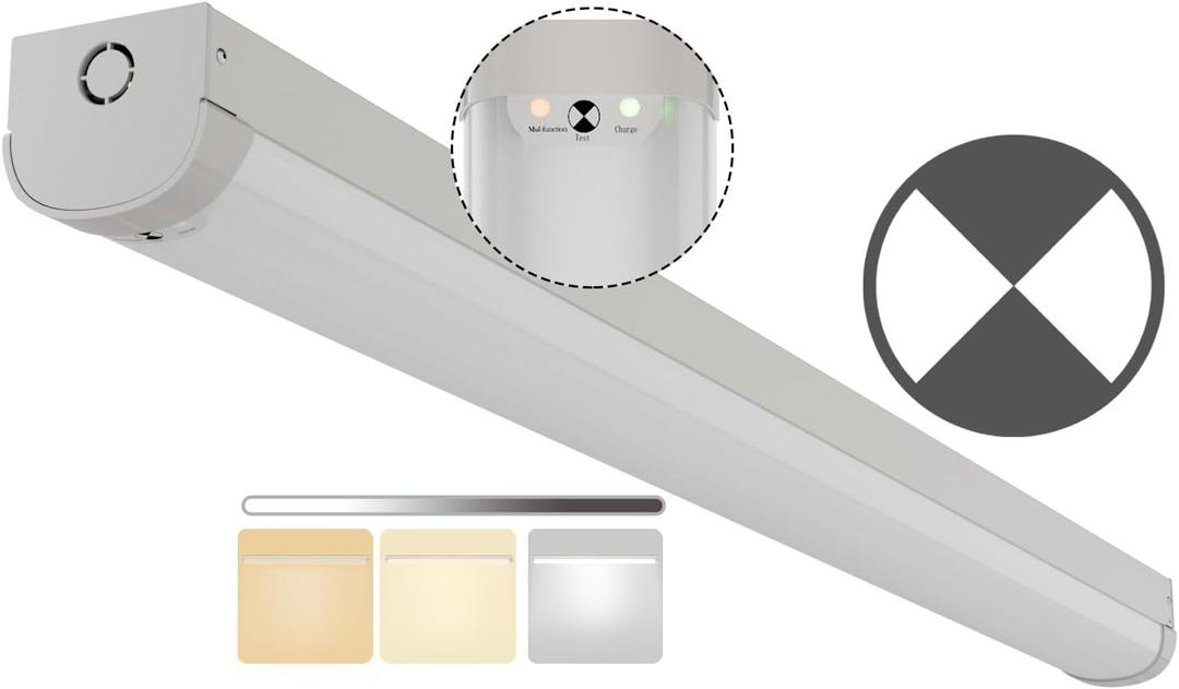 4FT LED Linear Strip 10W Emergency Output Stairwell Light, 3 CCT Selectable, 20W/40W, 2500lm/5000lm, Battery Backup, 30K/40K/50K, 0-10V Dimmable 4 Foot Commercial LED Shop Ceiling Light Fixture, ETL