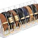 Acrylic Belt Organizer - Clear Belt Storage Holder for Closet with Removable Dividers - 9 Compartments and Display Stand