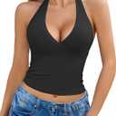 Avidlove Women's Halter Crop Top Sexy Deep V Neck Tank Crop Top Going Out Backless Summer Slim Tank Tops (Medium, Black)