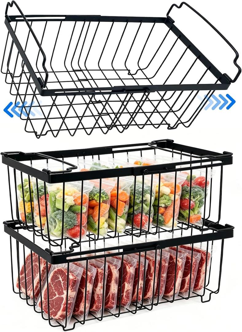 Freezer Organizer Bins fit 5 /9 cu. Ft Chest Freezer (Black-3Pack)