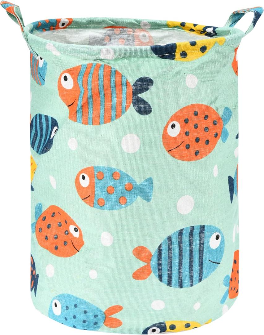 Baby Laundry Basket Collapsible - 11.8" x 15.7" - Lightweight, Portable, Stylish Storage Solution with Handles - Ideal for Laundry, Toys & Pet Products - Space-Saving - Fish Print