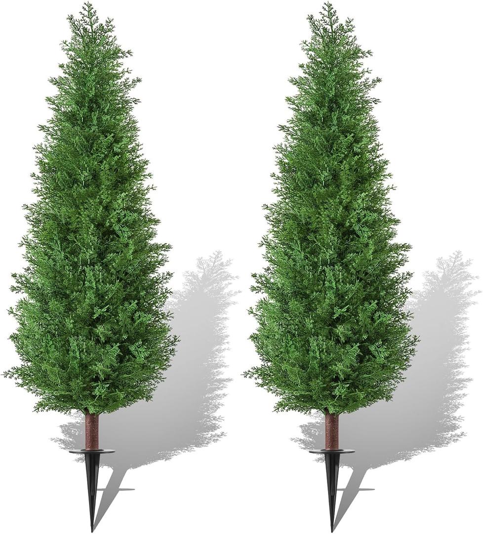 4FT Artificial Cedar Topiary Trees Realistic Fake Plants with Ground Spike