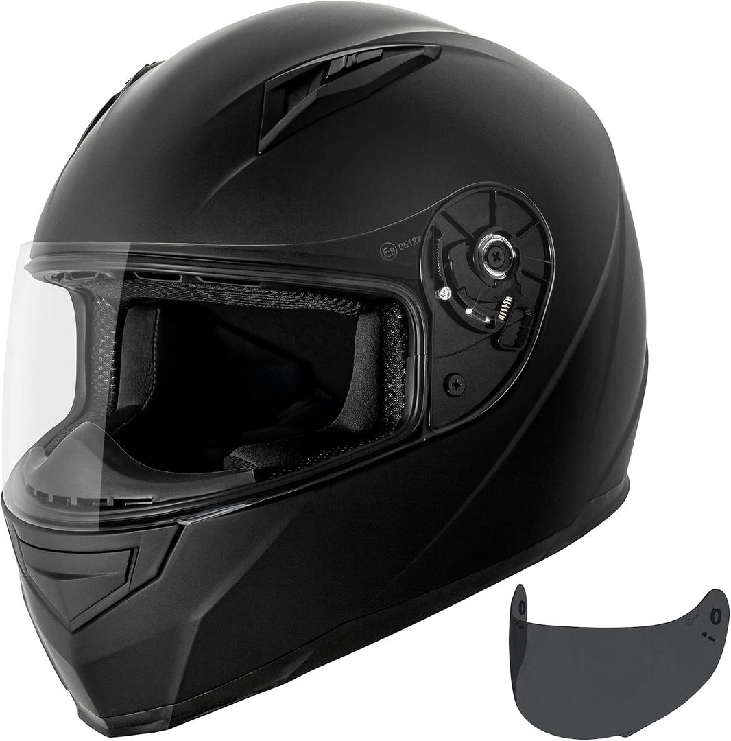 VCAN VX Lightweight Full Face Motorcycle Street Bike Helmet with Extra Tinted Visor, Coolmax Technology & OTG Ready, DOT Approved, Black Large