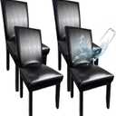 Leather Chair Covers for Dining Chairs Set of 4, Super Stretch Waterproof Kitchen Chair Covers Thickened Washable Dining Chair Slipcovers Black Chair Seat Covers for Dining/Kitchen/Banquet