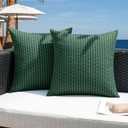 Kevin Textile Outdoor Waterproof Throw Pillow Covers Pack of 2 Farmhouse Decorative Cushion Covers for Garden Patio Tent Balcony Bench Couch Sofa 16x16 Inch, Dark Green