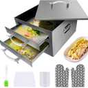 2-Layer Rice Roll Steamer, Stainless Steel Rice Noodle Roll Steamer with Acrylic Handle Steam Tray, Top Open Rice Noodle Roll Machine, for Chinese Cheung Fun Changfen Cuisine Recipes Cookware