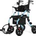 All Terrain Walker Wheelchair Combo,Rollator Walker with Seat for Seniors with Footrest,Transport-Wheelchair Combo,2 in 1 Rolling Walker Chair with Wide Backrest by Tulur (Blue)